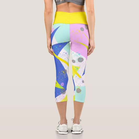 ファンキー抽象芸術アートイエローブルーパステルテーマ カプリレギンス (裏面)