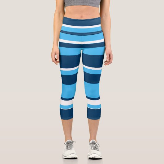 ファンキー抽象芸術アートライトダークブルーホワイト カプリレギンス (正面)