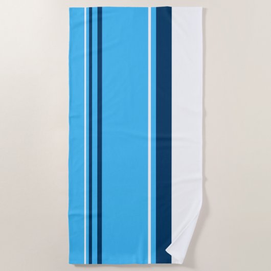 ファンキー抽象芸術アートライトダークブルーホワイト ビーチタオル (正面)