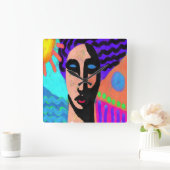 ファンキー抽象芸術デジ絵画タル スクエア壁時計 (ホーム)