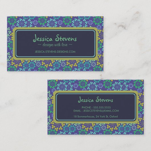 ファンキー抽象芸術ブルーフローラルパタカスタムーン 名刺 (正面/裏面)