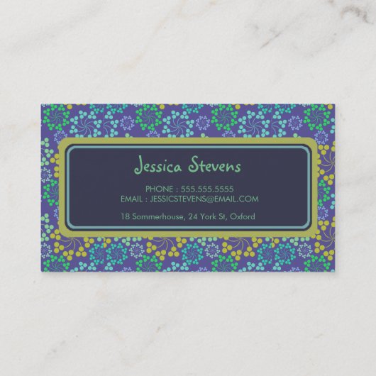 ファンキー抽象芸術ブルーフローラルパタカスタムーン 名刺 (裏面)