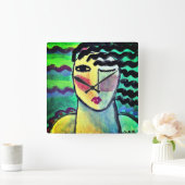 ファンキー抽象芸術ポートレート スクエア壁時計 (ホーム)