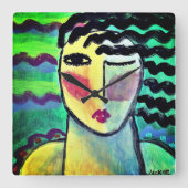 ファンキー抽象芸術ポートレート スクエア壁時計 (正面)