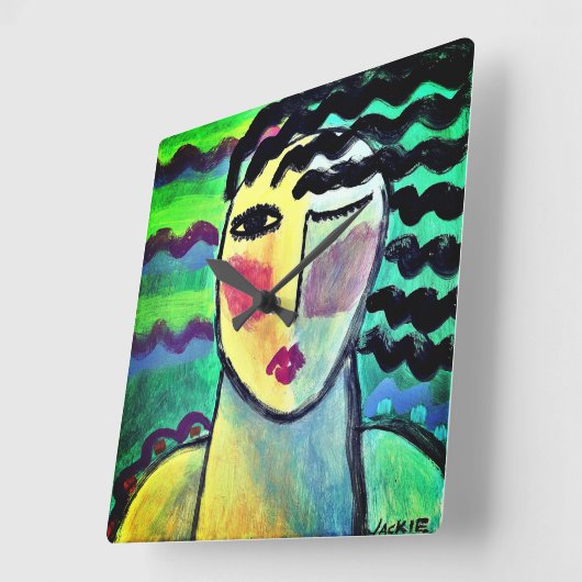 ファンキー抽象芸術ポートレート スクエア壁時計 (傾斜)