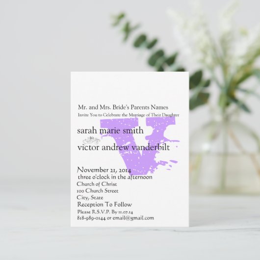 ファンキー抽象芸術モダンモノグラム紫結婚病 ポストカード (スタンド正面)