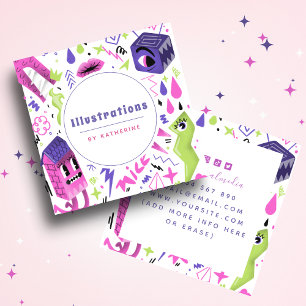 ファンキー抽象芸術漫画イラストレーショングラフィックデザイン スクエア名刺