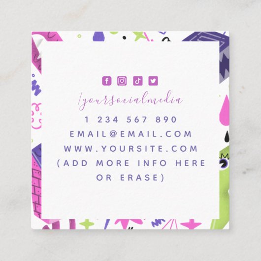 ファンキー抽象芸術漫画イラストレーショングラフィックデザイン スクエア名刺 (裏面)