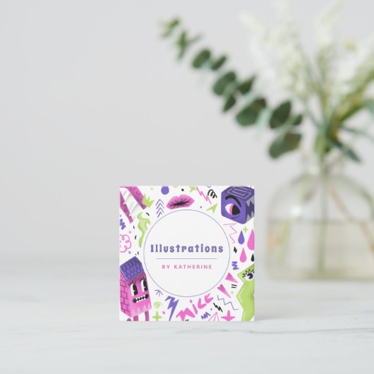 ファンキー抽象芸術漫画イラストレーショングラフィックデザイン スクエア名刺 (スタンド正面)