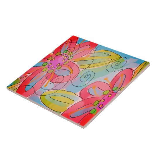 ファンキー抽象芸術絵画フローラ タイル (側面)