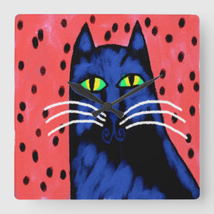 ファンキー抽象芸術絵画猫 スクエア壁時計