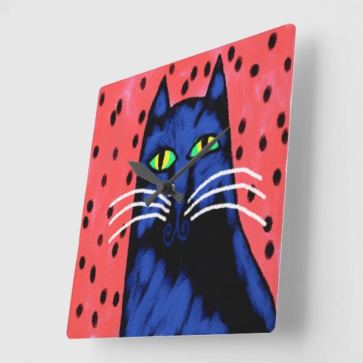 ファンキー抽象芸術絵画猫 スクエア壁時計 (傾斜)