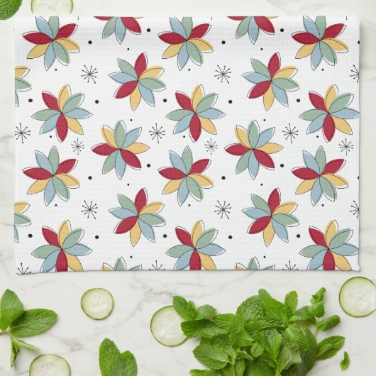 ファンキー抽象芸術花100世紀半ば キッチンタオル (折り畳み)