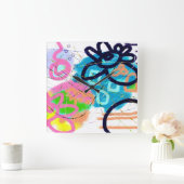 ファンキー抽象芸術 スクエア壁時計 (ホーム)