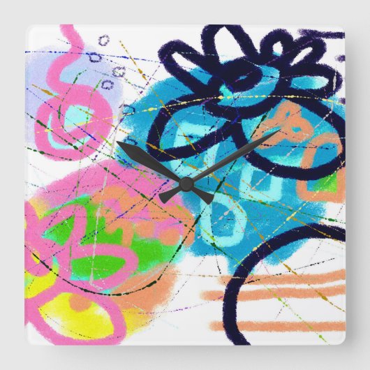 ファンキー抽象芸術 スクエア壁時計 (正面)