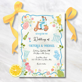 ファンキー描イタリアンスクーターの新郎新婦結婚 招待状