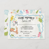 ファンキー描イタリアン地中海のギリシャRSVPカード 招待状 (正面/裏面)