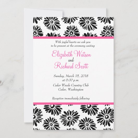 ファンキー白黒花結婚式招待状 招待状 (正面)