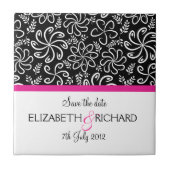 ファンキー白黒花"日付を保存"タイル タイル (正面)