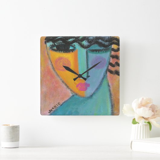 ファンキー絵画抽象芸術 スクエア壁時計 (ホーム)