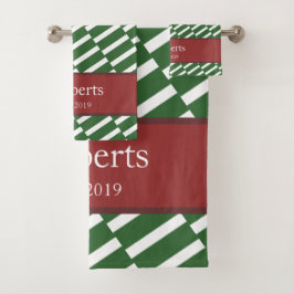 ファンキー緑のパターンファミリ名と年モダン バスタオルセット