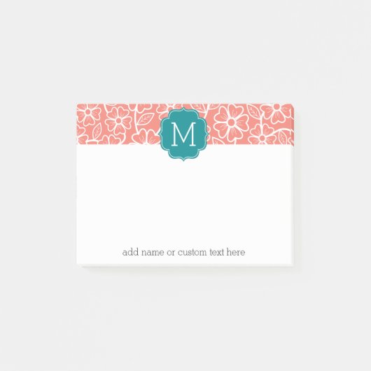 ファンキー花の模様とカスタムティール(緑がかった色)モノグラム ポストイット (正面)