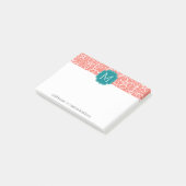 ファンキー花の模様とカスタムティール(緑がかった色)モノグラム ポストイット (アングル)