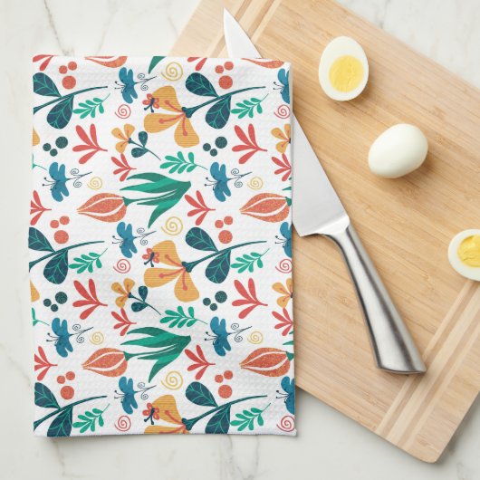 ファンキー花模様 キッチンタオル (四つ折り)