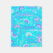 ファンキー虹の星アクア女の子の名前カラフル フリースブランケット (正面)