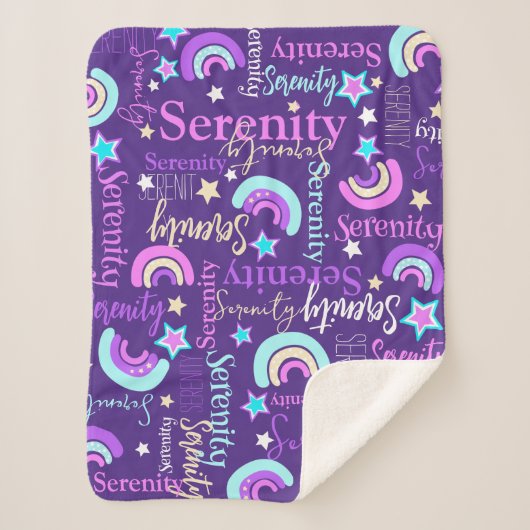 ファンキー虹の星紫色の女の子の名前カラフル シェルパブランケット (正面)