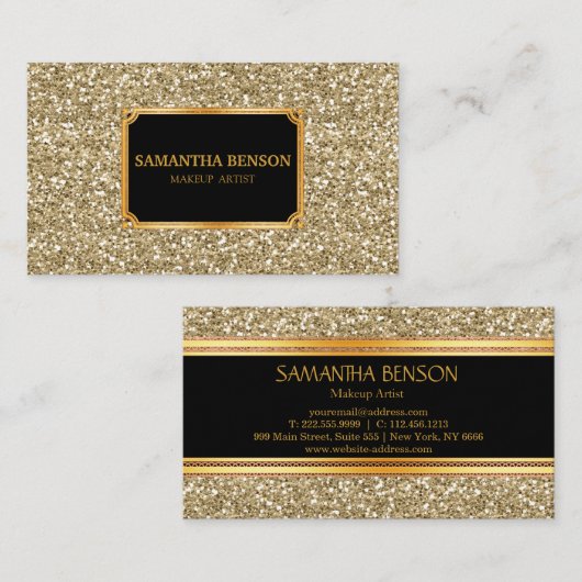 ファンキー金ゴールドグリッターメイクアップアーティスト美容師 名刺 (正面/裏面)