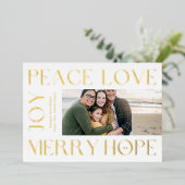 ファンキー金ゴールド文メリー字JOY PEACE LOVE写真 箔シーズンカード (立ち正面)