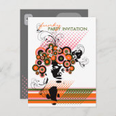 ファンキー開花ヘア*01パーティの招待状はがき インビテーションポストカード (正面/裏面)