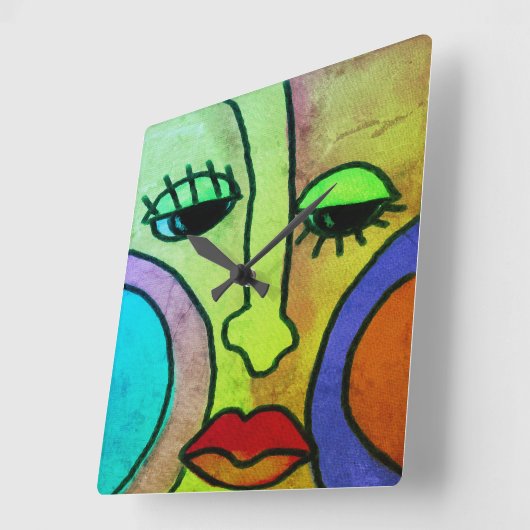 ファンキー顔オリジナル抽象芸術アート スクエア壁時計 (傾斜)