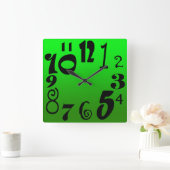 ファンキー黒い数字 – 緑の顔 スクエア壁時計 (ホーム)