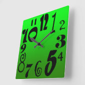 ファンキー黒い数字 – 緑の顔 スクエア壁時計 (傾斜)