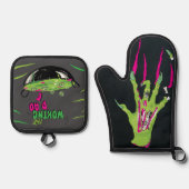 ファンキー「おもしろいワーキングパパ」デッド・プン 鍋つかみ&鍋敷きセット (正面)