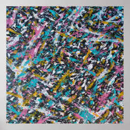 ファンキー（ばちゃばちゃ）跳ねるアートオンブラック ポスター