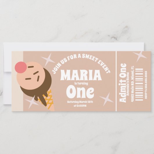 ファンキー アイスクリーム バースデー チケット パーティー 招待状 (正面)