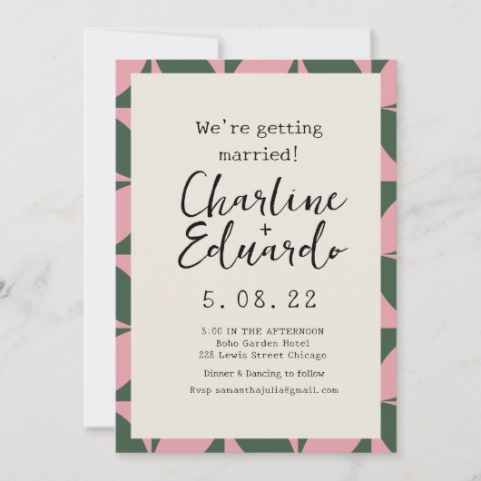 ファンキー カラフル レトロ 70年代 ウェディング ハンドレタリング 招待状 (正面)