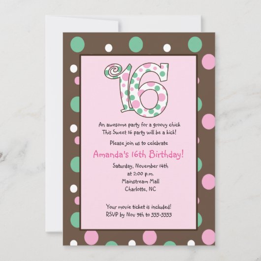 ファンキー スウィート16 16歳の誕生日パーティー 招待状 (正面)