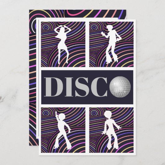 ファンキー・スワールズ ディスコ テーマ 70's パーティー 招待状 (正面/裏面)