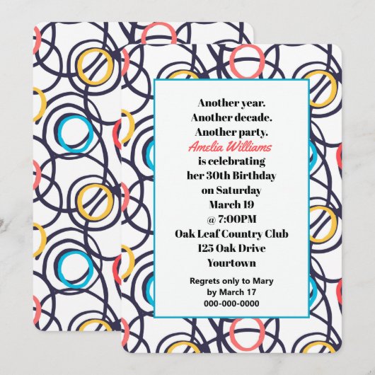 ファンキー・ドゥードル 30歳の誕生日パーティー 招待状 (正面/裏面)