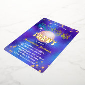 ファンキー パープル ディスコ パーティーの虹と金 箔招待状 (回転した状態)