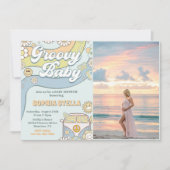 ファンキー ベイビー レトロ レインボー ベイビー シャワー パーティー フォト 招待状 (正面)