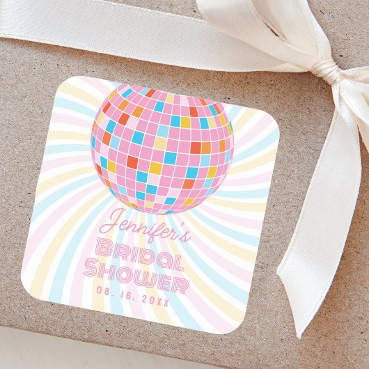 ファンキー レトロ ピンク ディスコ ボール 70年代 80年代 ブライズシャワー スクエアシール