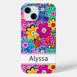 ファンキー レトロ フラワー オーダーメイド iPhone 15ケース