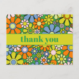 ファンキー レトロ フラワー カラフル 60年代 70年代 サンキュー ポストカード