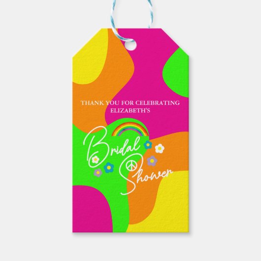 ファンキー レトロ ブライダル シャワー ギフトタグ (正面)