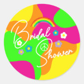 ファンキー レトロ ブライダル シャワー ラウンドシール (正面)